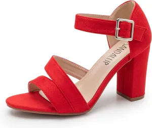SANDALUP Women's Chunky Block High Heel Sandals with Open Toe Ankle Strap for Dress Wedding Party