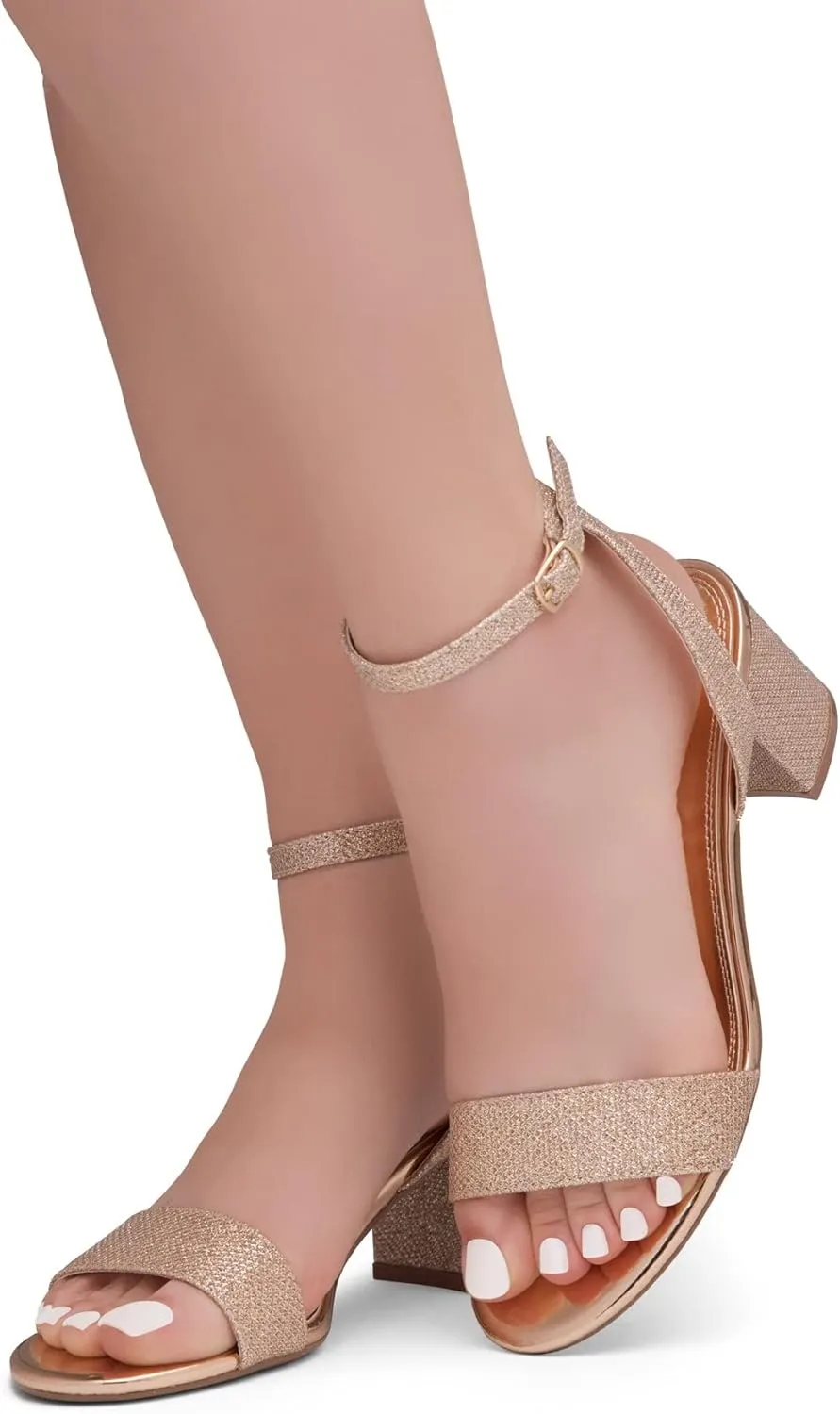Shoe Land Women's Low Heels – 2.75 Inch Chunky Block Heeled Sandals | Clear Sandals, Open Toe Dressy Short Heels with Ankle Strap for Wedding, Prom & Party