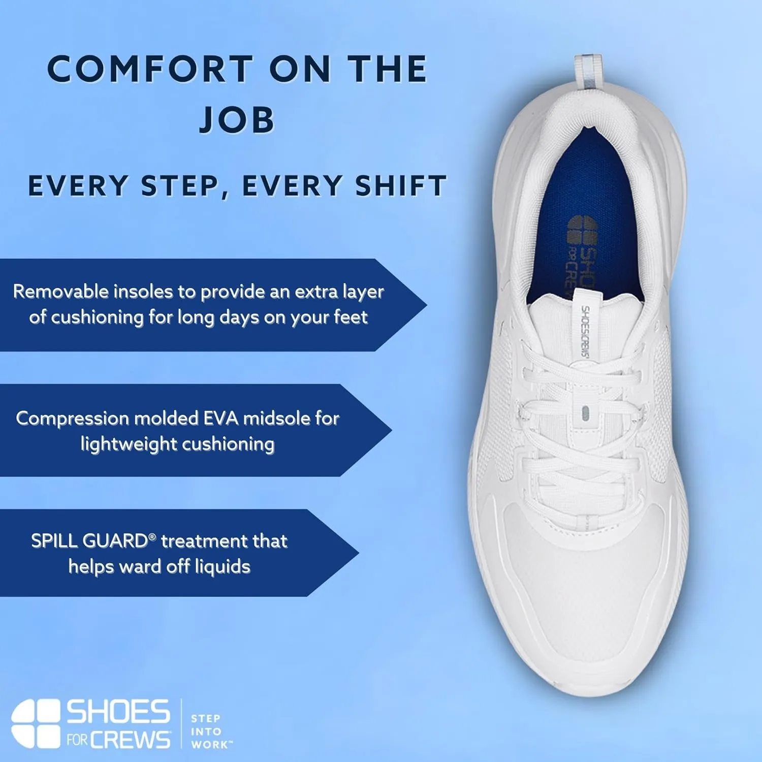 Shoes for Crews Crossing, Men's Slip Resistant Work Shoes, Healthcare and Food Service Sneakers, Water Resistant, Black or White
