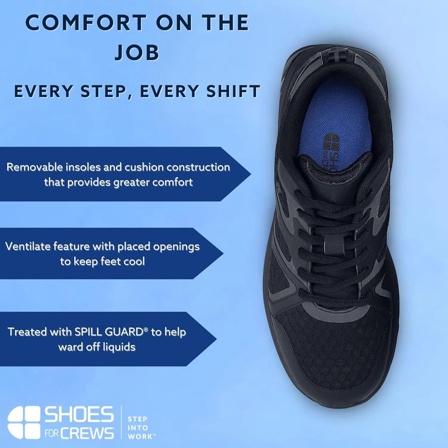 Shoes for Crews Energy II, Women's Slip Resistant Comfortable Sneakers, Size 8 Black