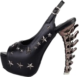 SHOW STORY Black Peeptoe Star Stud Sling Back Platform Bone Heel Pumps,LF80633