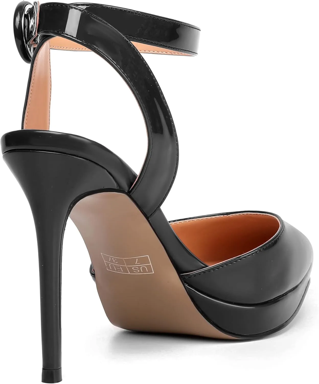 SHOWFOREST Womens Ankle Strap Night Club Dress Pointed Toe Patent Buckle Stiletto High Heel Pumps Shoes 4 Inch