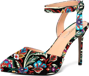 SHOWFOREST Womens Ankle Strap Night Club Dress Pointed Toe Patent Buckle Stiletto High Heel Pumps Shoes 4 Inch