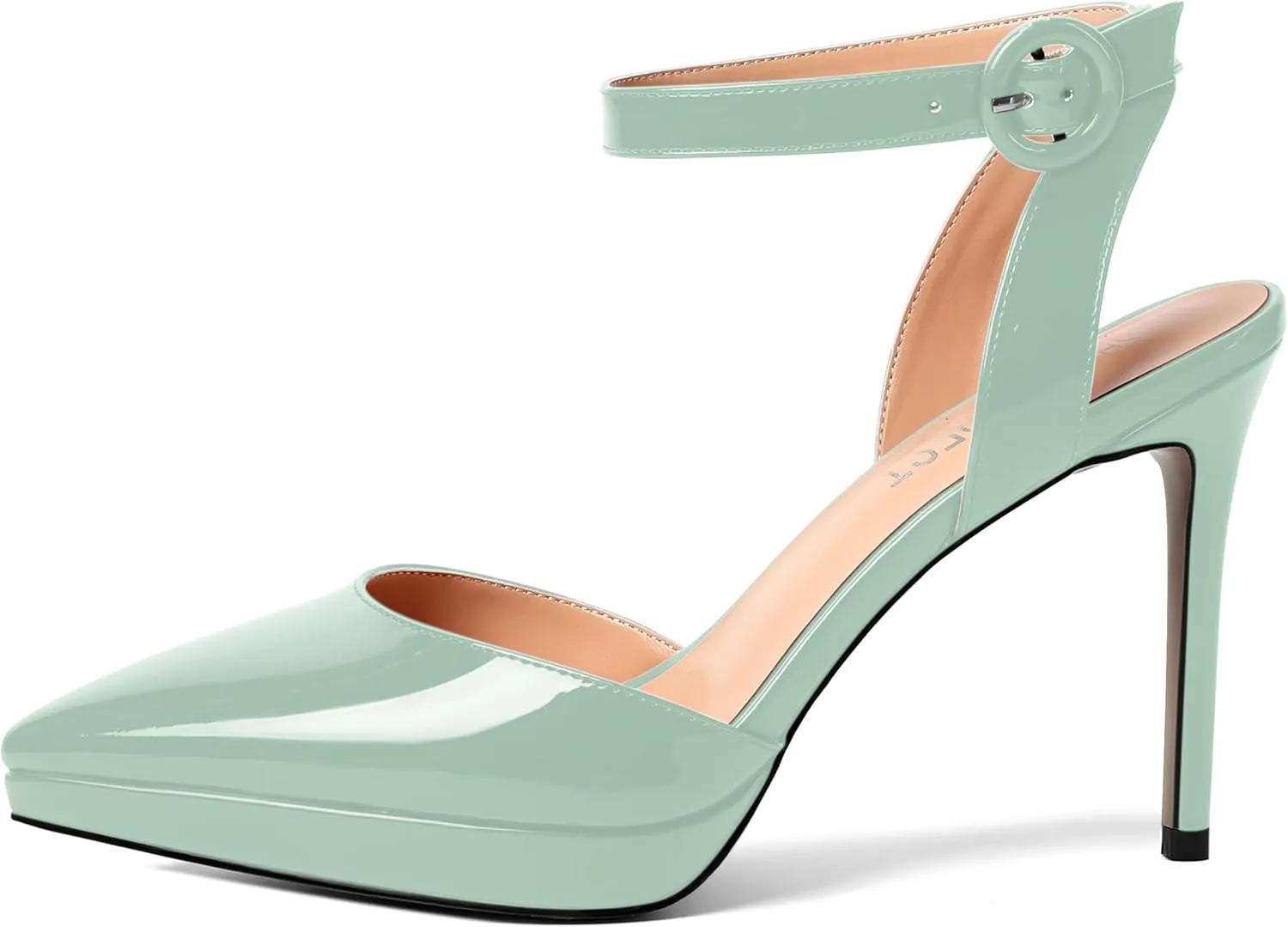 SHOWFOREST Womens Ankle Strap Night Club Dress Pointed Toe Patent Buckle Stiletto High Heel Pumps Shoes 4 Inch