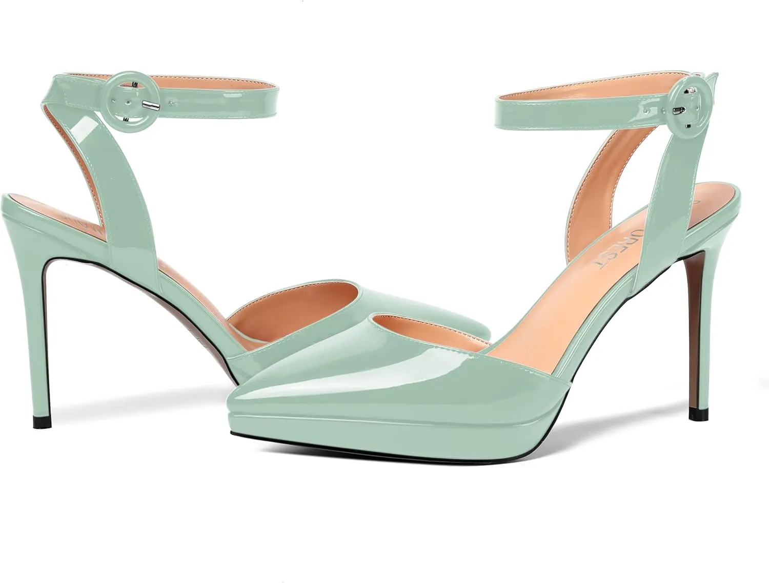 SHOWFOREST Womens Ankle Strap Night Club Dress Pointed Toe Patent Buckle Stiletto High Heel Pumps Shoes 4 Inch