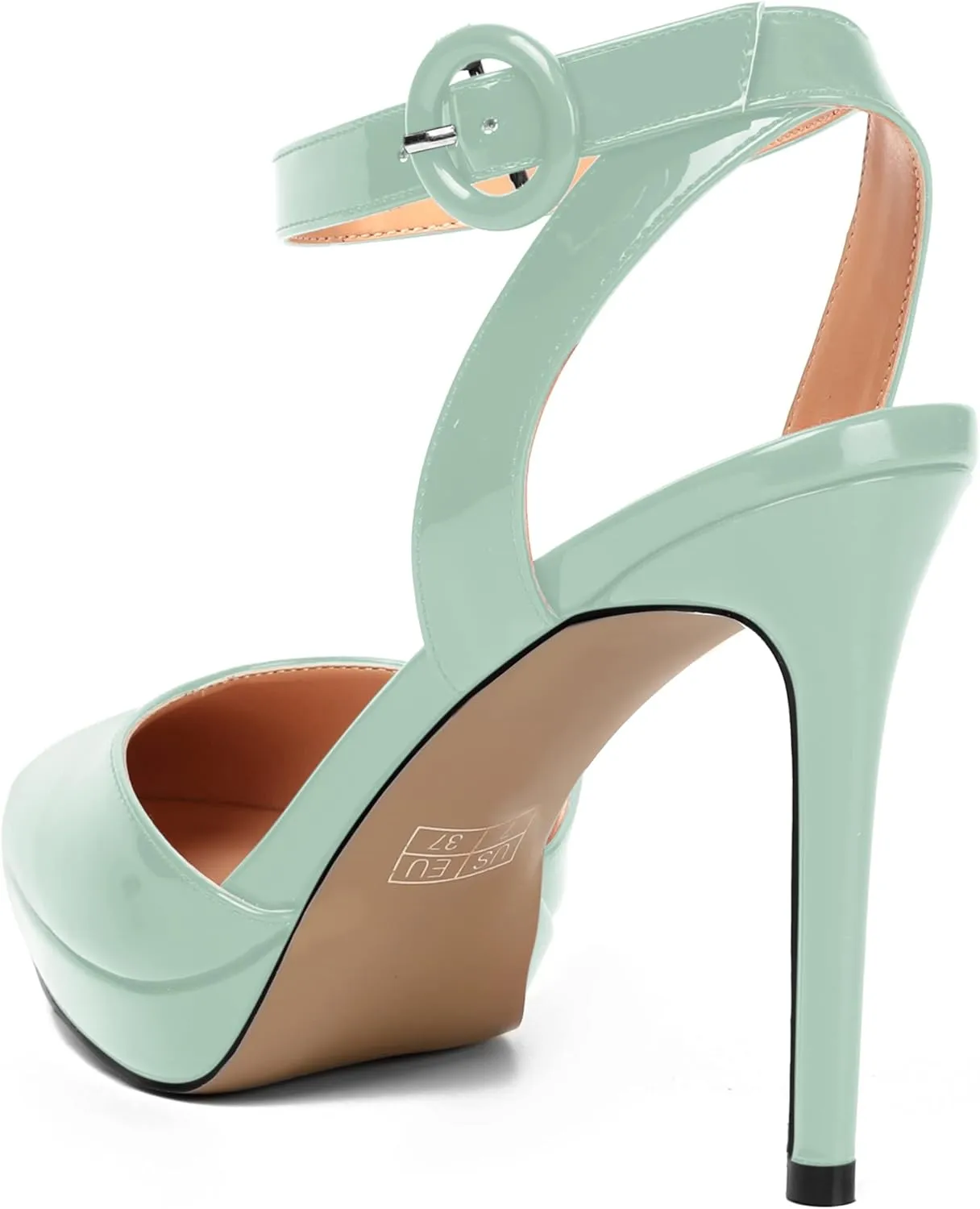 SHOWFOREST Womens Ankle Strap Night Club Dress Pointed Toe Patent Buckle Stiletto High Heel Pumps Shoes 4 Inch