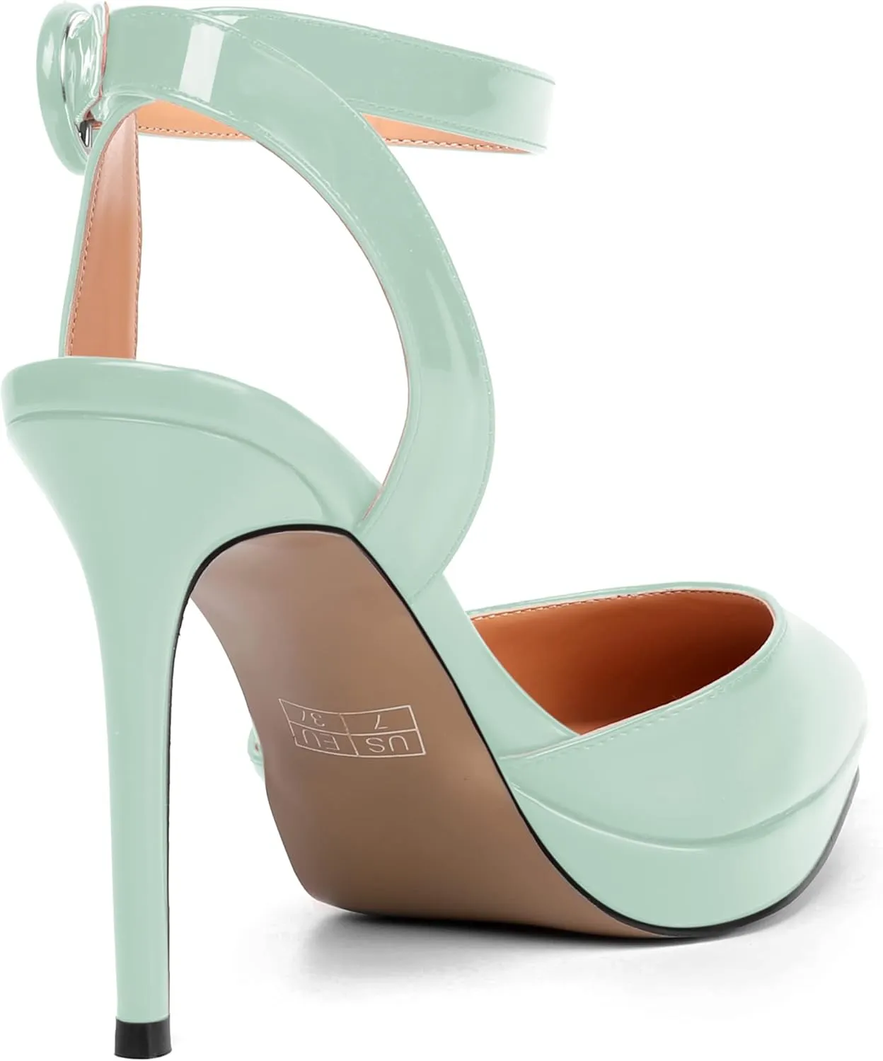 SHOWFOREST Womens Ankle Strap Night Club Dress Pointed Toe Patent Buckle Stiletto High Heel Pumps Shoes 4 Inch