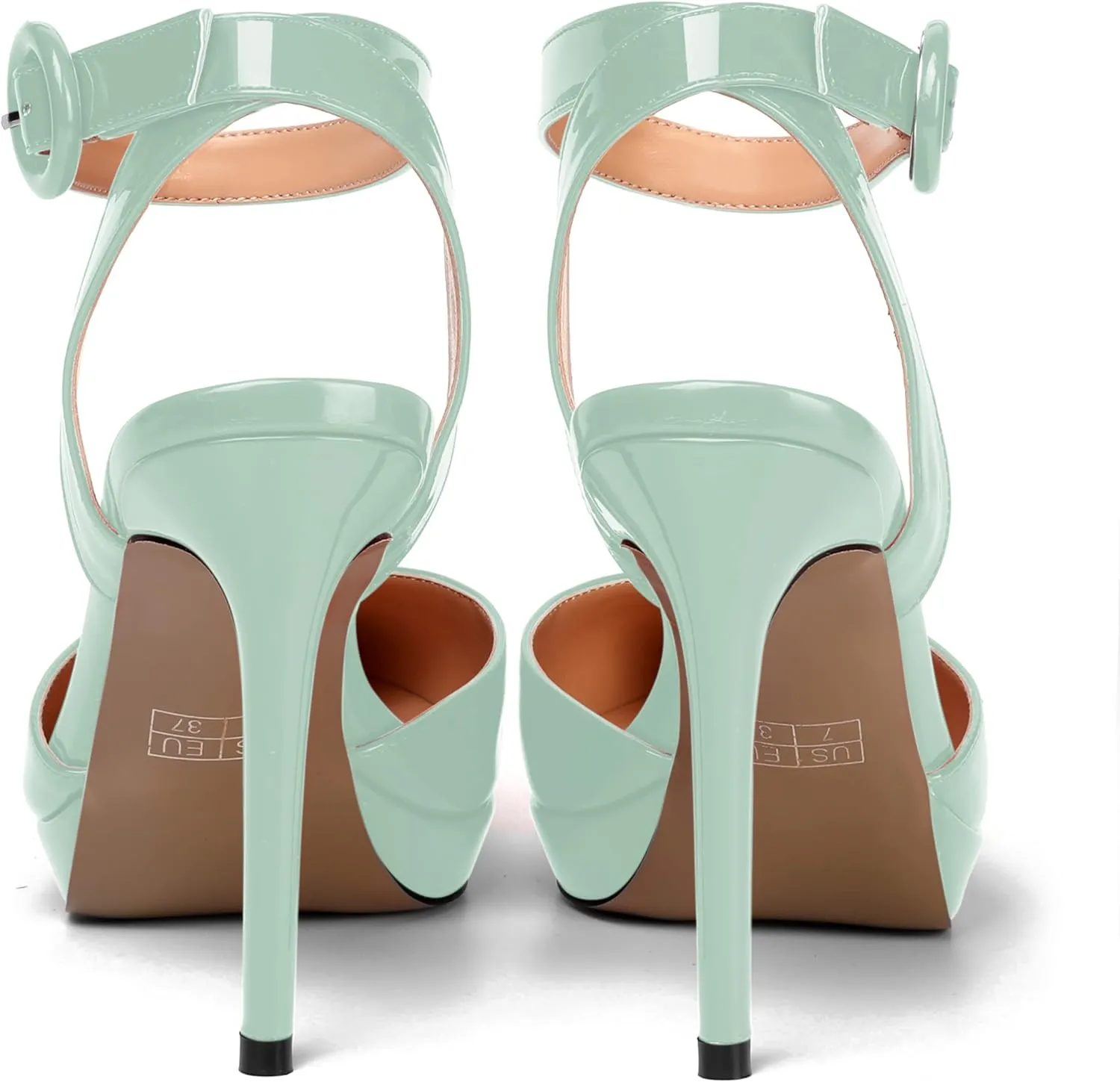 SHOWFOREST Womens Ankle Strap Night Club Dress Pointed Toe Patent Buckle Stiletto High Heel Pumps Shoes 4 Inch