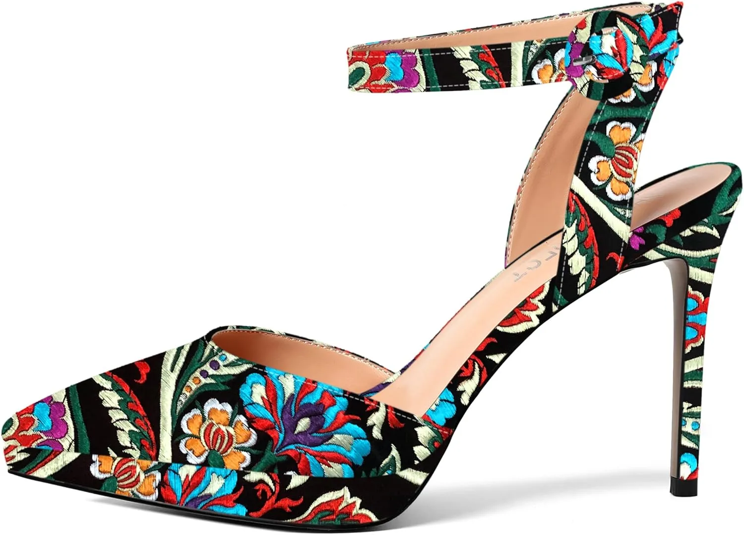 SHOWFOREST Womens Ankle Strap Night Club Dress Pointed Toe Patent Buckle Stiletto High Heel Pumps Shoes 4 Inch
