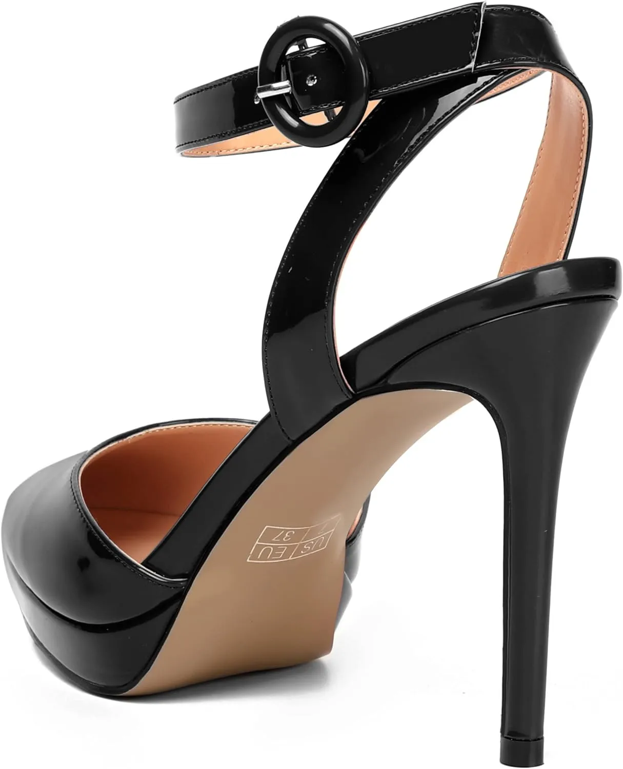 SHOWFOREST Womens Ankle Strap Night Club Dress Pointed Toe Patent Buckle Stiletto High Heel Pumps Shoes 4 Inch