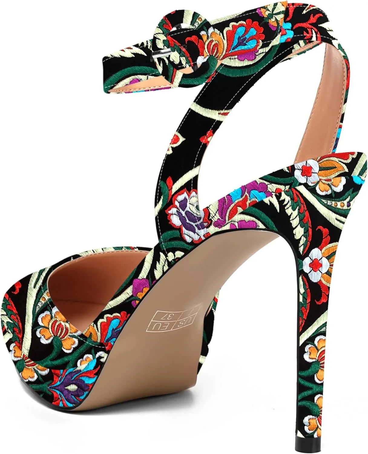 SHOWFOREST Womens Ankle Strap Night Club Dress Pointed Toe Patent Buckle Stiletto High Heel Pumps Shoes 4 Inch