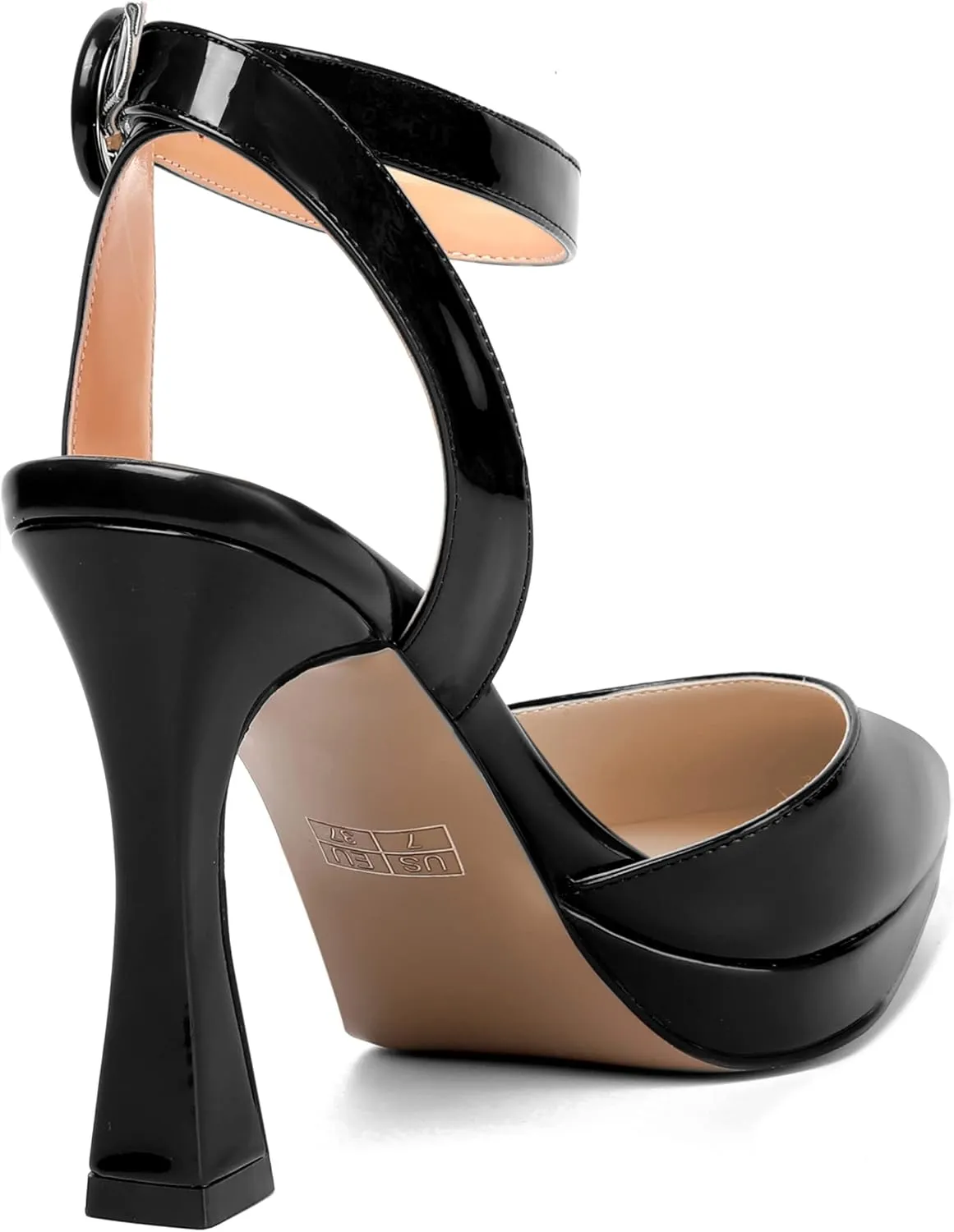 SHOWFOREST Womens Ankle Strap Sexy Pointed Toe Patent Buckle Evening Spool High Heel Pumps Shoes 4 Inch