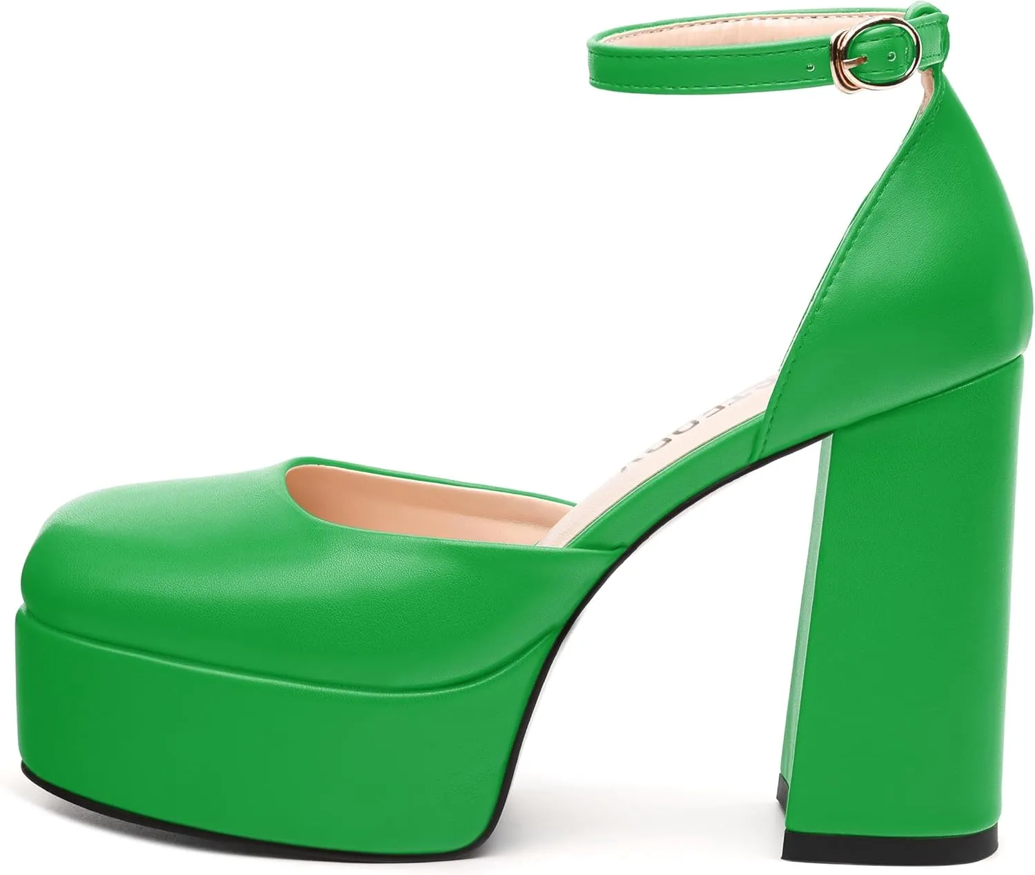 SKYSTERRY Women's Platform Heels 4.3-Inch High Block Chunky Square Closed Toe Pumps Ankle Strap Matte Dress Wedding Party Shoes
