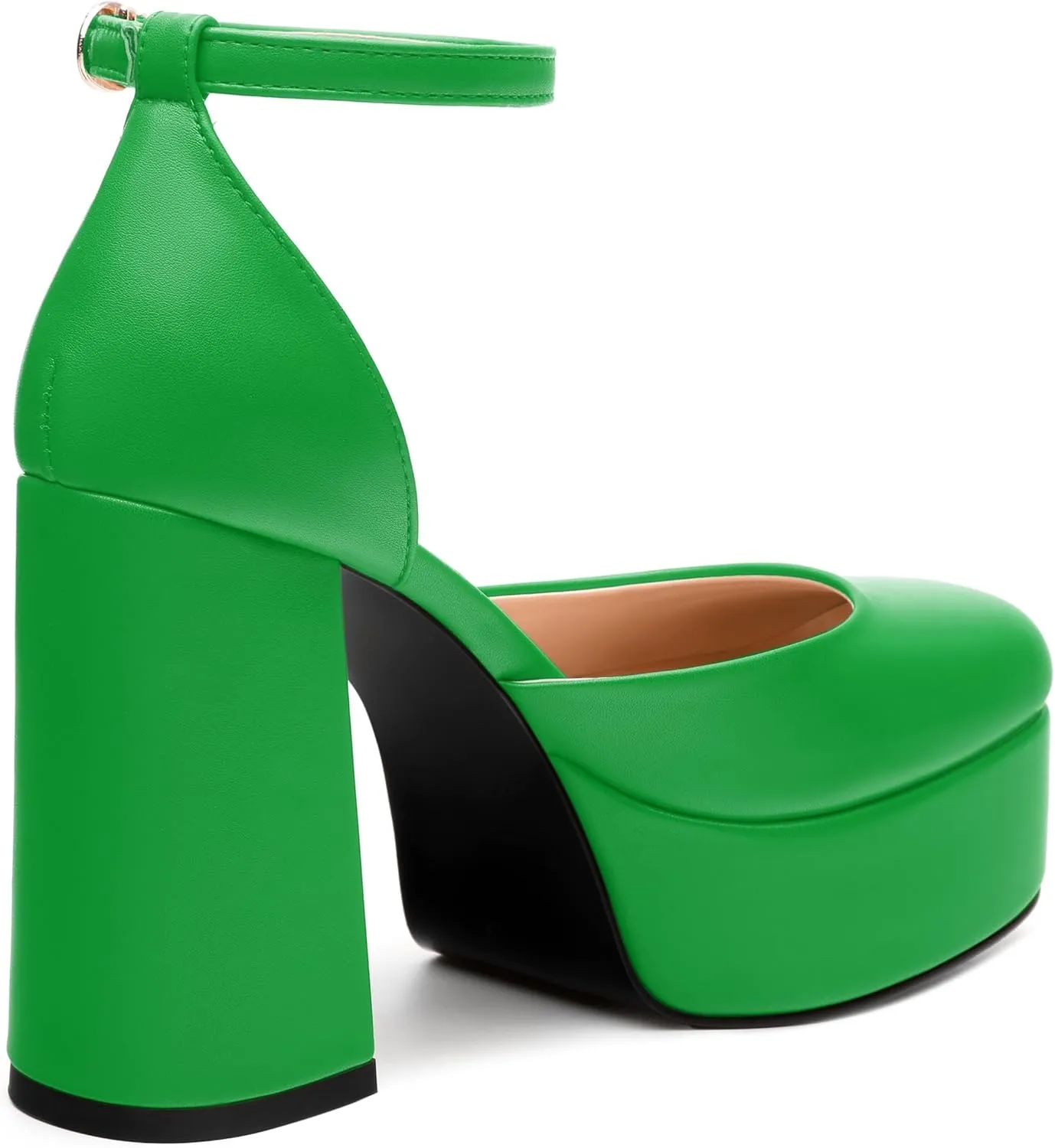 SKYSTERRY Women's Platform Heels 4.3-Inch High Block Chunky Square Closed Toe Pumps Ankle Strap Matte Dress Wedding Party Shoes