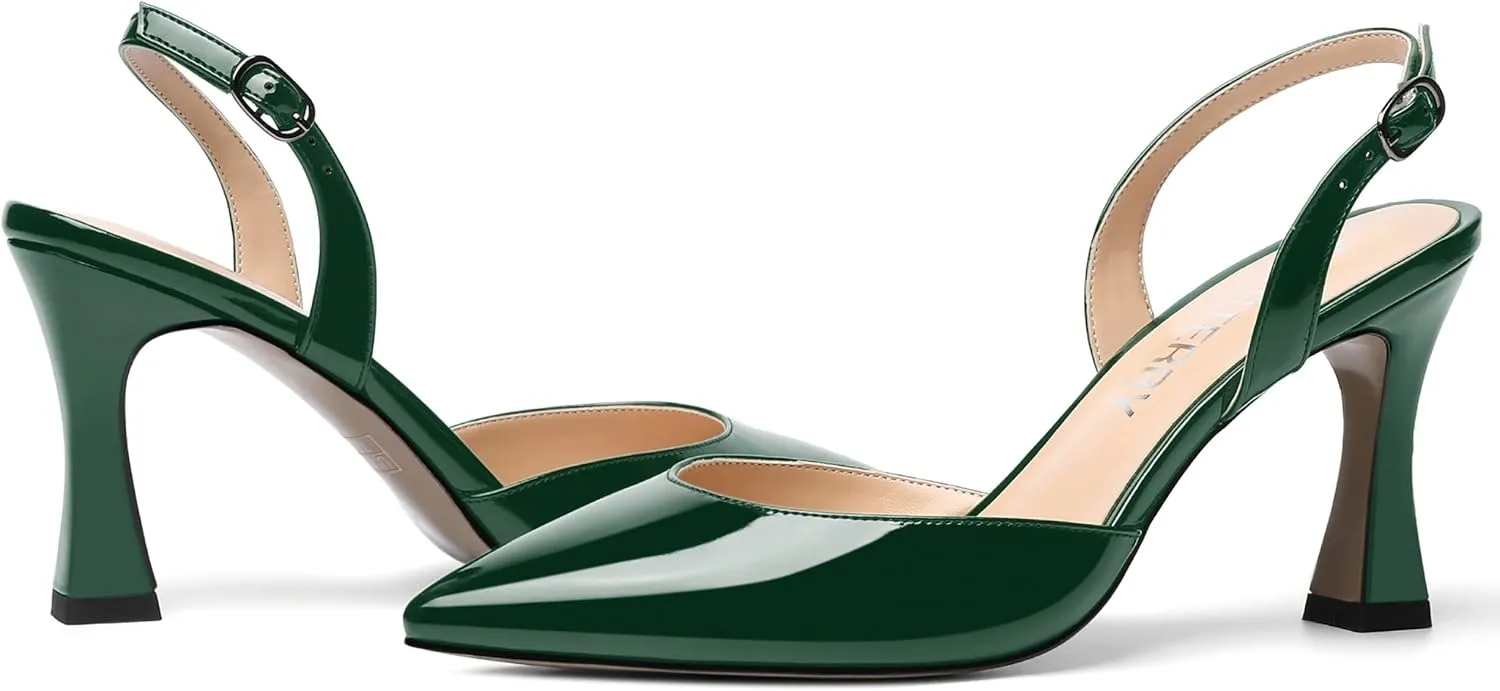 SKYSTERRY Womens Pointed Toe Wedding Sexy Buckle Solid Patent Slingback Spool High Heel Pumps Shoes 3.3 Inch