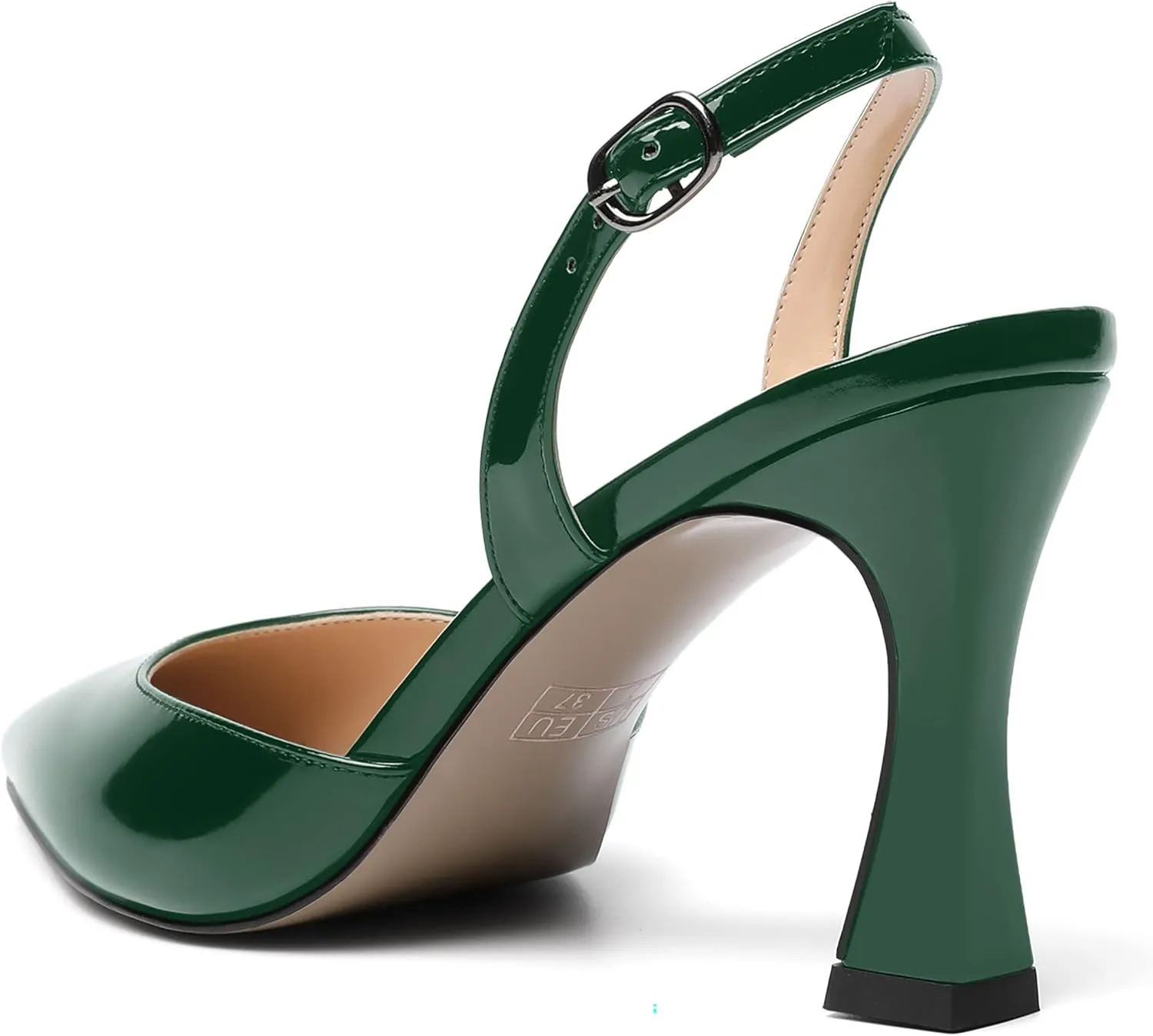 SKYSTERRY Womens Pointed Toe Wedding Sexy Buckle Solid Patent Slingback Spool High Heel Pumps Shoes 3.3 Inch