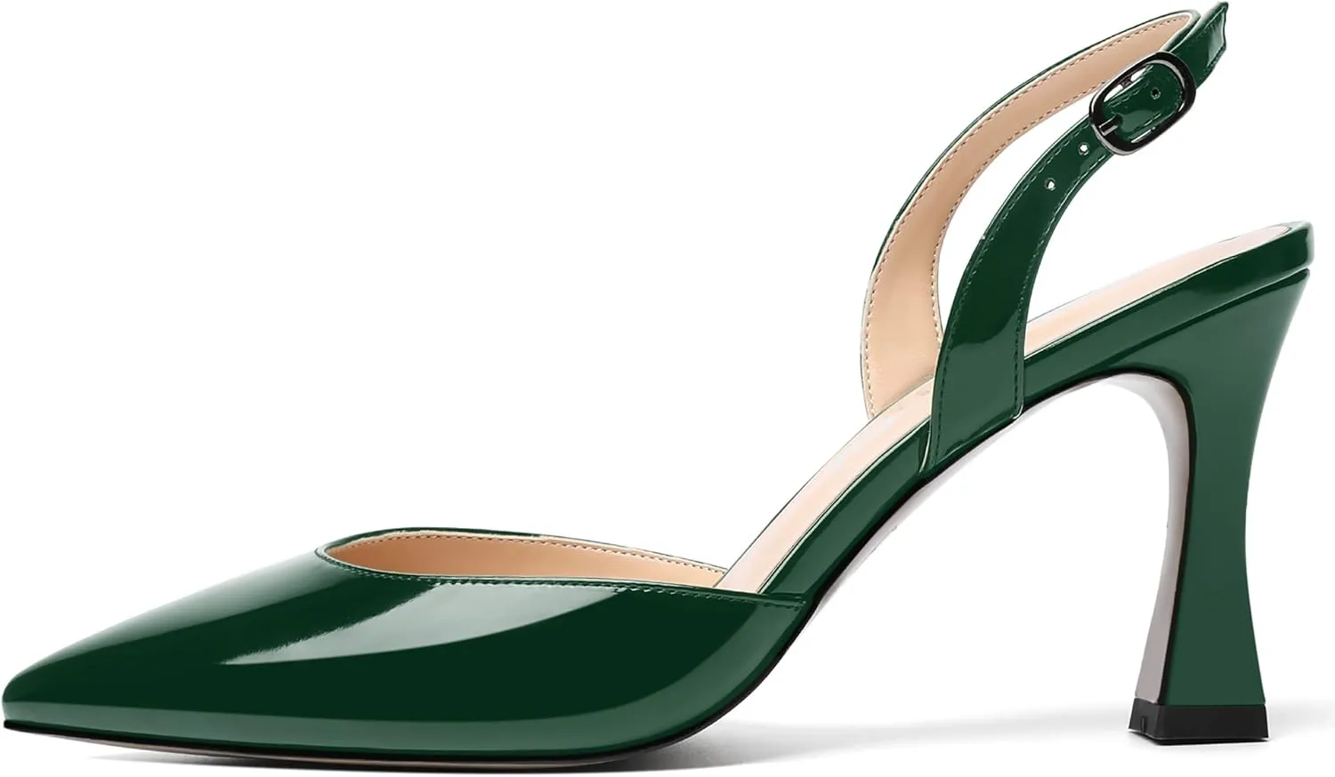SKYSTERRY Womens Pointed Toe Wedding Sexy Buckle Solid Patent Slingback Spool High Heel Pumps Shoes 3.3 Inch
