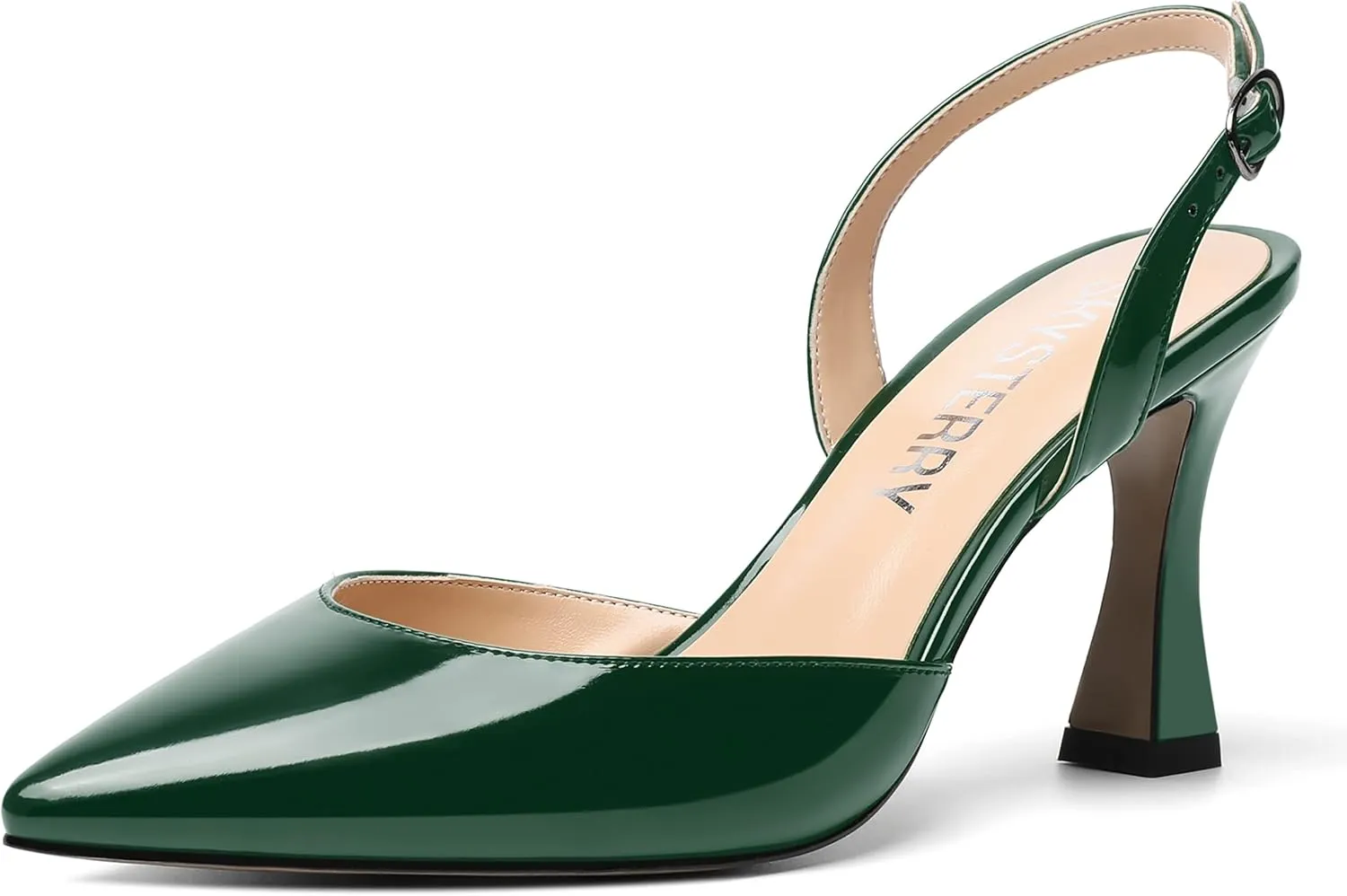 SKYSTERRY Womens Pointed Toe Wedding Sexy Buckle Solid Patent Slingback Spool High Heel Pumps Shoes 3.3 Inch