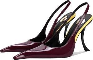 Slingback Heels for Women Pointed Close Toe Kitten Heels Patent Pumps Dress Party Comfy Stiletto 4 Inch Dress Shoes