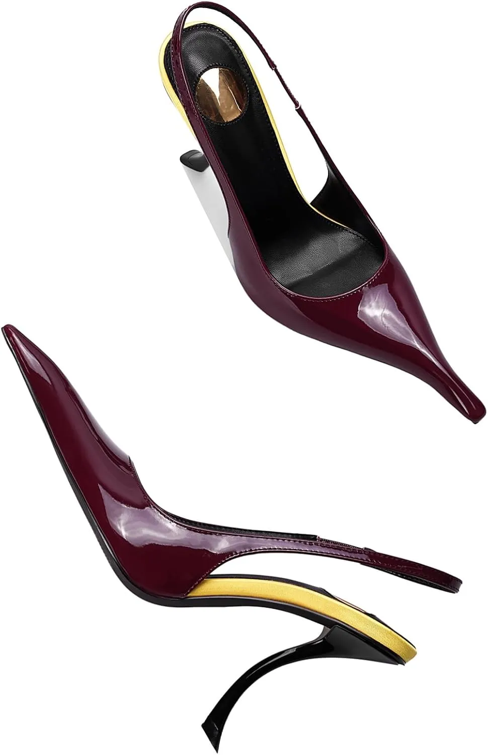 Slingback Heels for Women Pointed Close Toe Kitten Heels Patent Pumps Dress Party Comfy Stiletto 4 Inch Dress Shoes