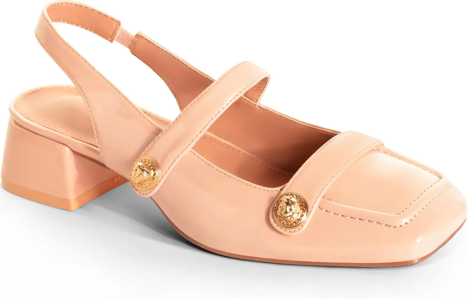 Slingback Mary Jane Heels for Women Low Block Heel Closed Square Toe Pump Shoes Heels Classic Daily Office Dressy Shoes