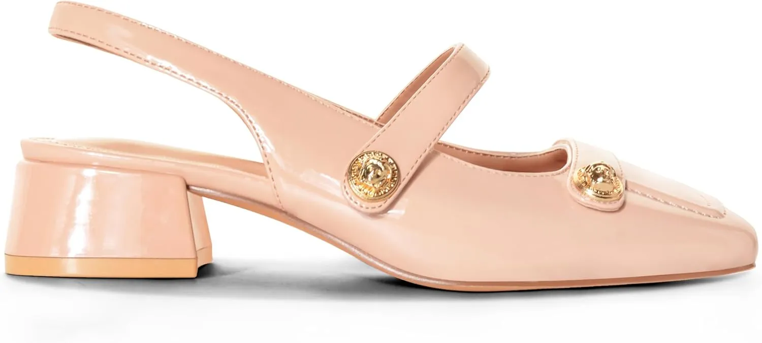 Slingback Mary Jane Heels for Women Low Block Heel Closed Square Toe Pump Shoes Heels Classic Daily Office Dressy Shoes
