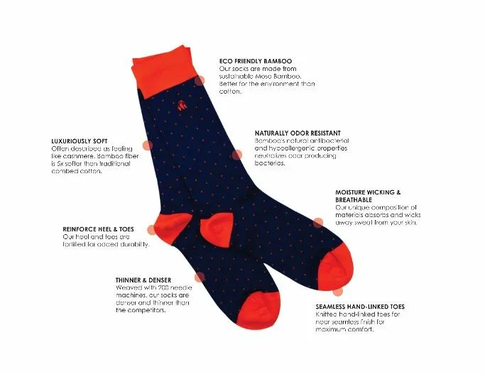 Spotted Red Soft Top Comfort Cuff Bamboo Socks by Swole Panda, Size 7-11