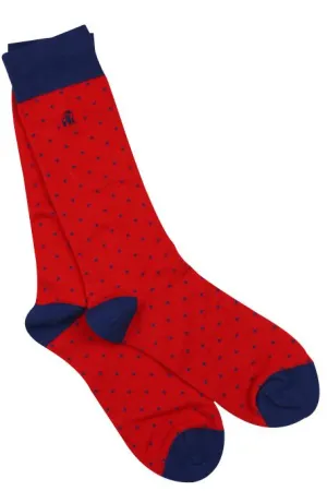 Spotted Red Soft Top Comfort Cuff Bamboo Socks by Swole Panda, Size 7-11