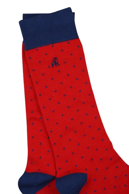 Spotted Red Soft Top Comfort Cuff Bamboo Socks by Swole Panda, Size 7-11