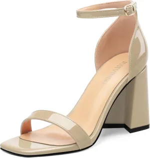 Square Open Toe Block High Heels for Women Ankle Strap Chunky Heeled Sandals Women's Summer Dress Sandal Shoes 3 Inch