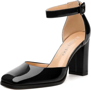 Square Toe Chunky Heels for Women, 3-Inch Block High Heels Women's Pumps for Wedding, Party, Dress Shoes