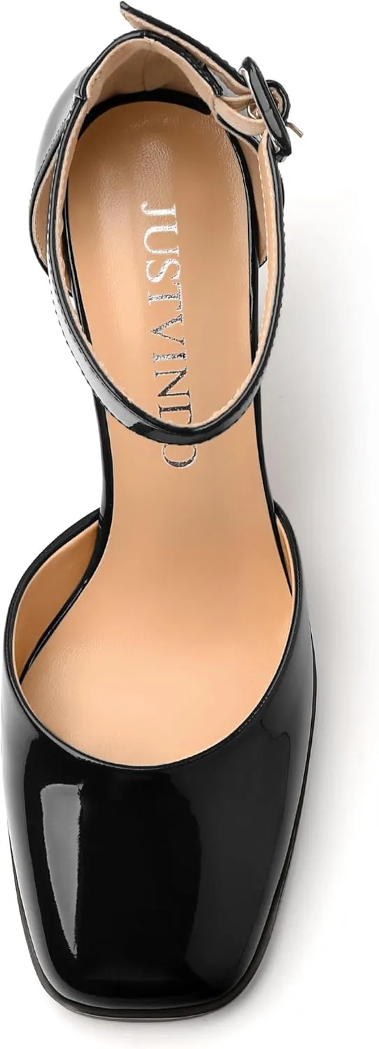 Square Toe Chunky Heels for Women, 3-Inch Block High Heels Women's Pumps for Wedding, Party, Dress Shoes