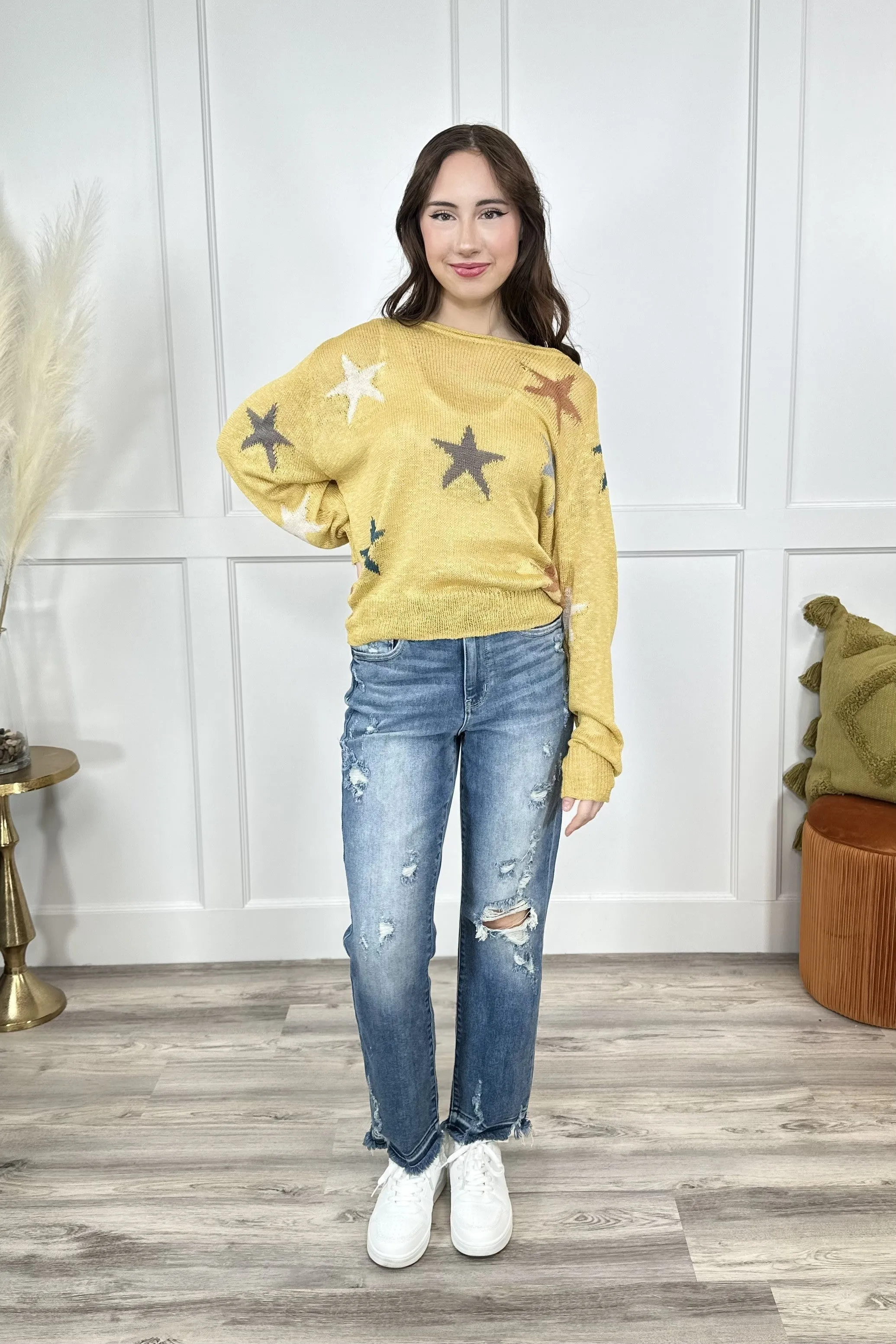 Star Struck Women's Bright Lightweight Tapered Hem Sweater *Final Sale*