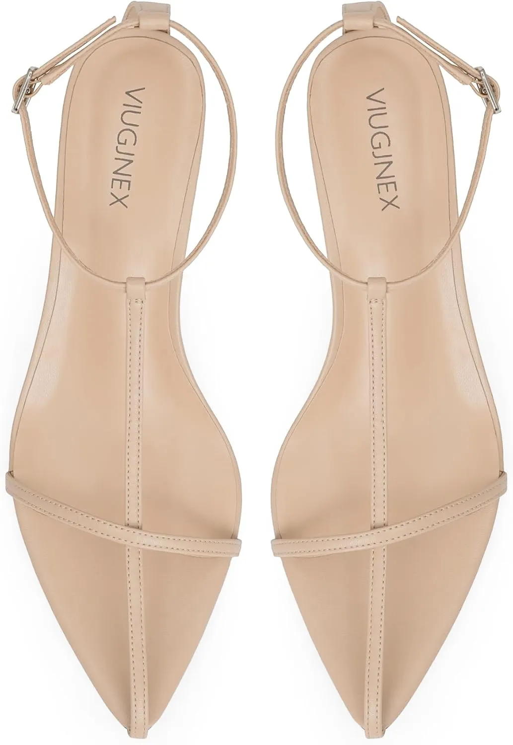 Strappy Heeled Sandals for Women with Open Pointed Toe, Interwoven T-Strap, Adjustable Ankle Strap, and Comfortable Low Kitten Heel
