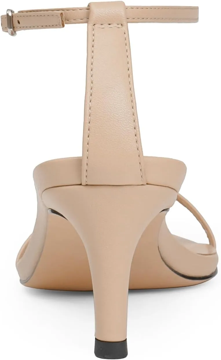 Strappy Heeled Sandals for Women with Open Pointed Toe, Interwoven T-Strap, Adjustable Ankle Strap, and Comfortable Low Kitten Heel