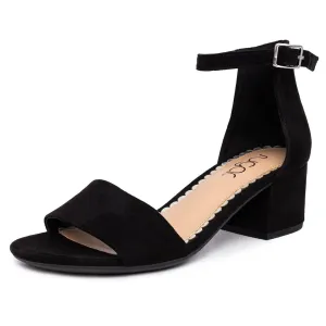 Sugar Women's Low Two Piece Block Heel Dress Shoe Ladies Ankle Strap Pump Sandal-Noelle-Black Micro-7.5