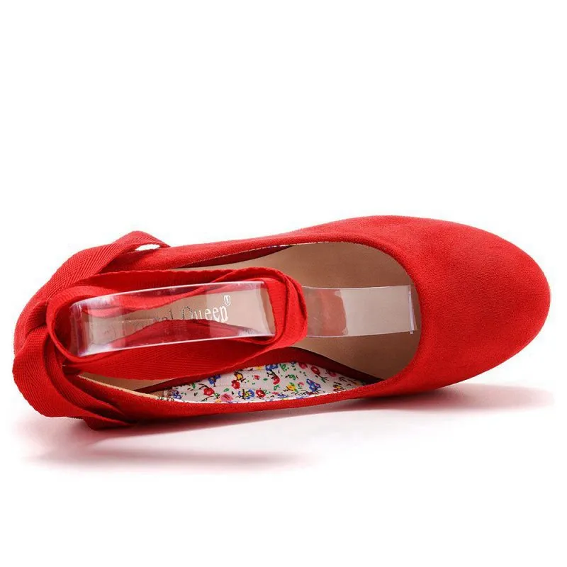 Sweet Round Toe Platform Heels Ankle Strap Wedges Heels