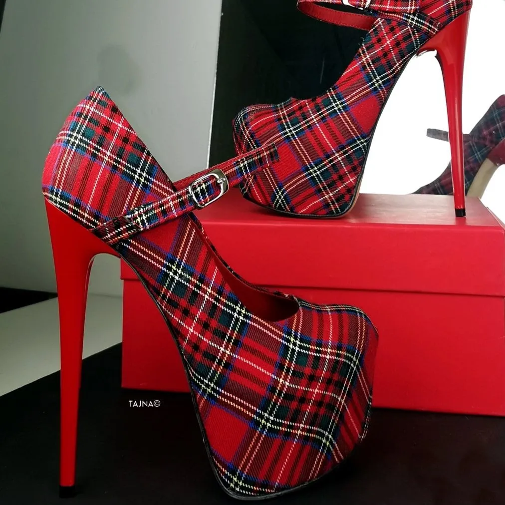 Tartan Mary Jane High Heel Shoes