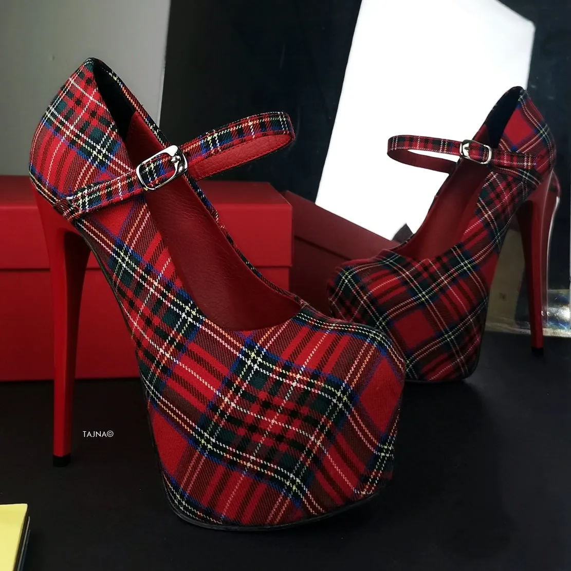 Tartan Mary Jane High Heel Shoes
