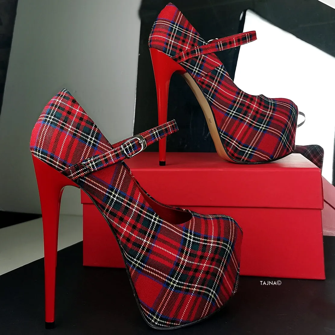 Tartan Mary Jane High Heel Shoes