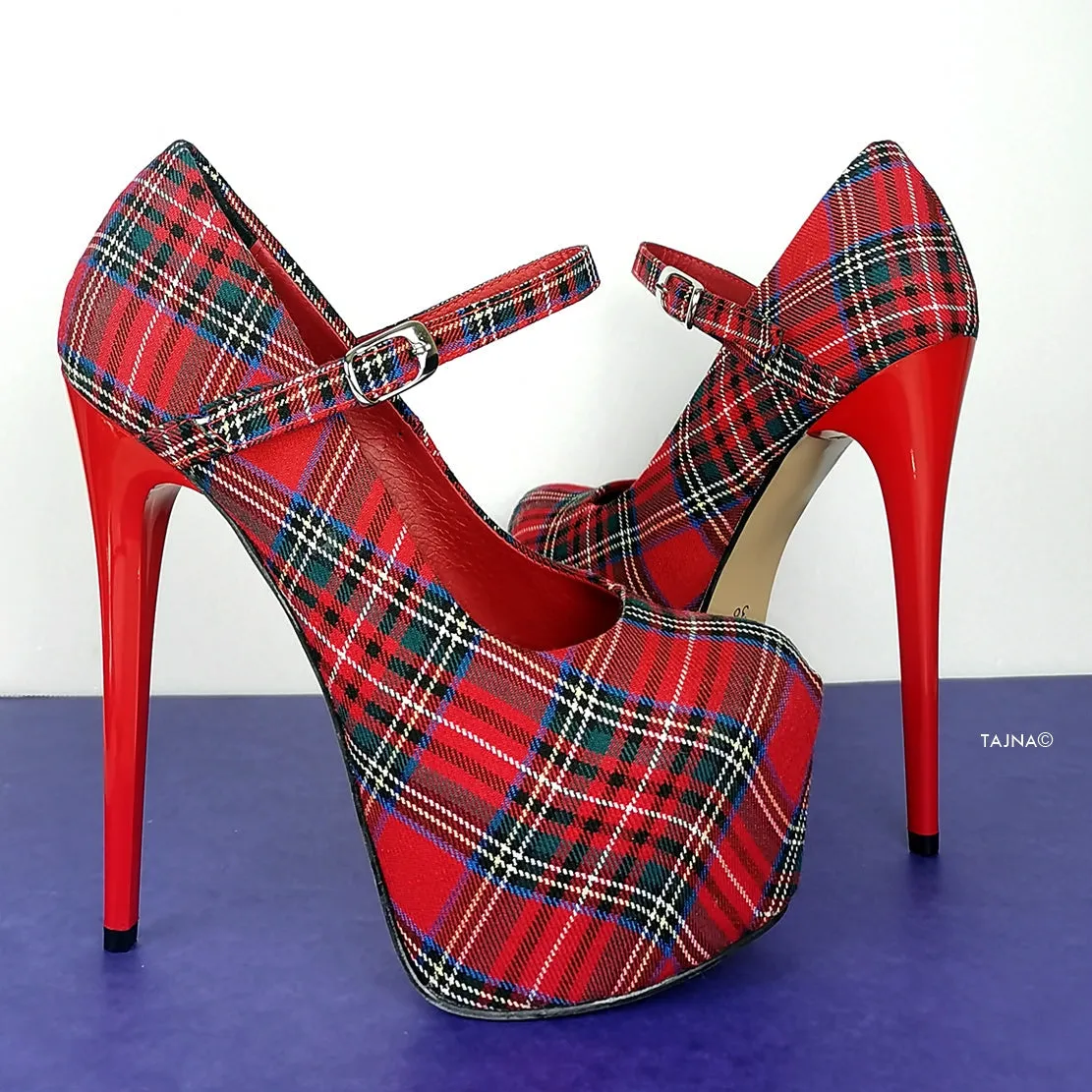 Tartan Mary Jane High Heel Shoes