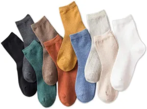 TeenFighter 10 Pairs of Comfortable Casual Cotton Socks for Women, Crew Size for Sports, Solid Color Stretch Socks for Girls