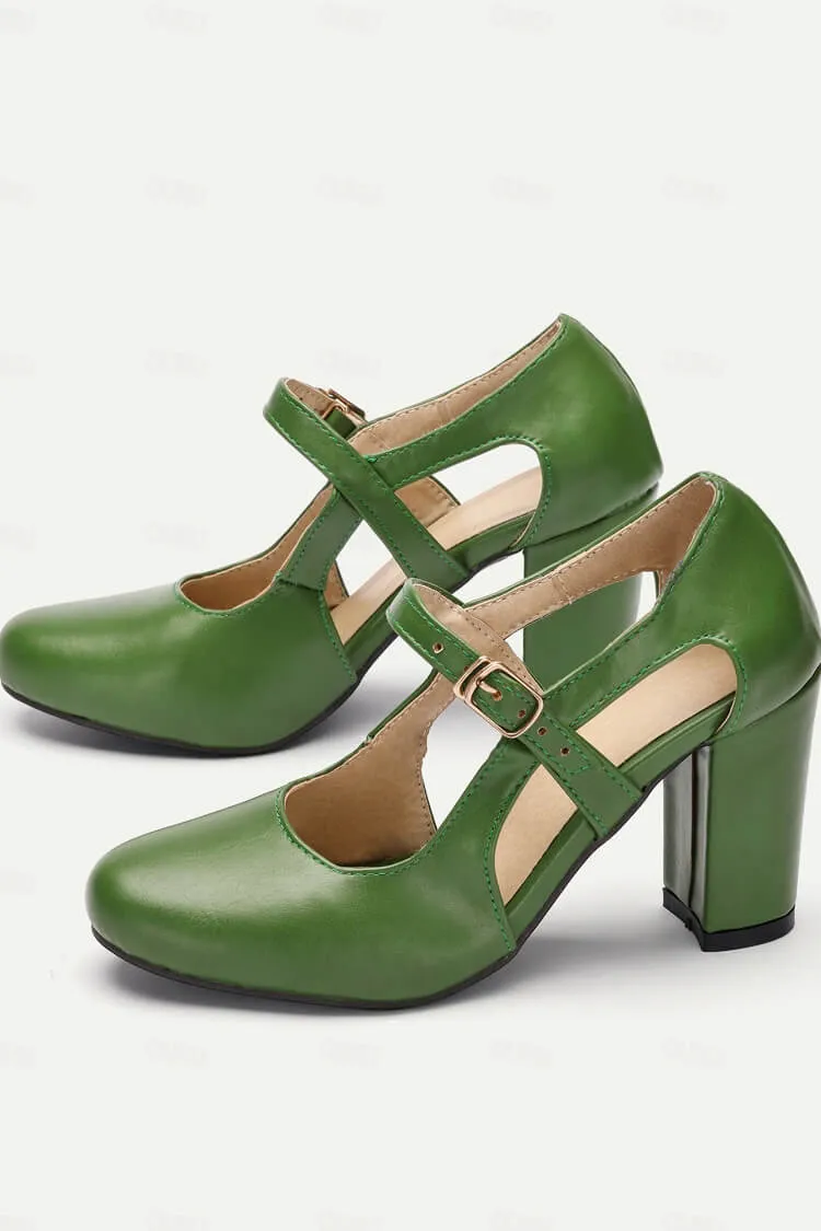 Thick Vintage Heels with Cutout Ankle Strap