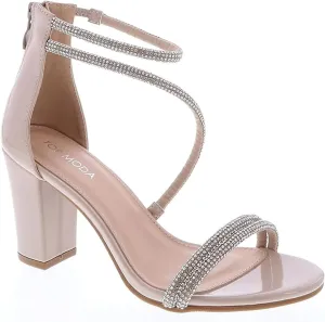TOP Moda Women's Ankle Strap Open Toe Dressy Formal Strappy Rhinestone Chunky Heel Sandals, 6