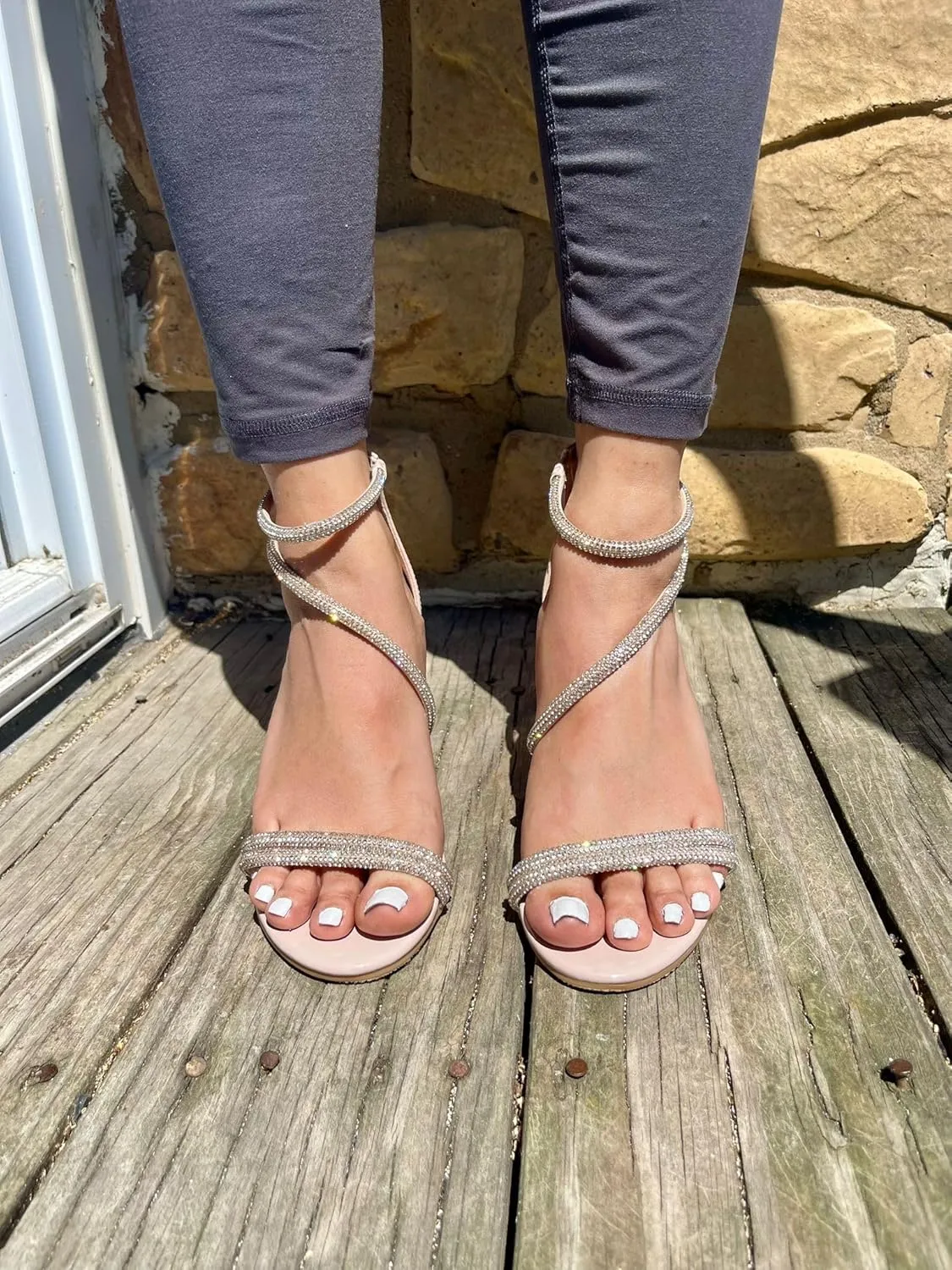 TOP Moda Women's Ankle Strap Open Toe Dressy Formal Strappy Rhinestone Chunky Heel Sandals, 6