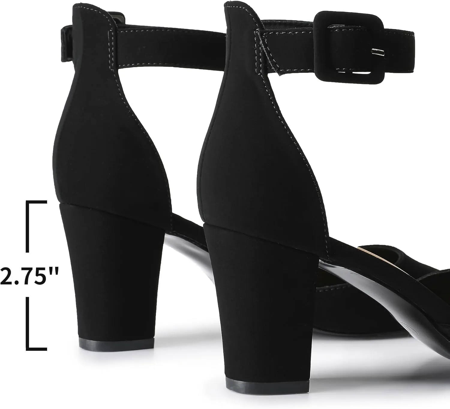 Trary Heels for Women, Low Heel Closed Round Toe Chunky Block Nude Heels Adjustable Ankle Strap Comfy Pumps Shoes Black Heels for Women Versatility Heels Wedding Daily Dressy 2.75" Heels