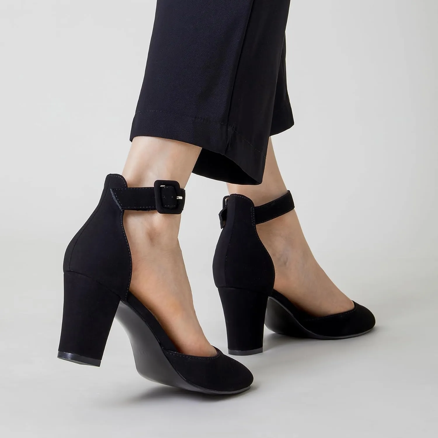 Trary Heels for Women, Low Heel Closed Round Toe Chunky Block Nude Heels Adjustable Ankle Strap Comfy Pumps Shoes Black Heels for Women Versatility Heels Wedding Daily Dressy 2.75" Heels