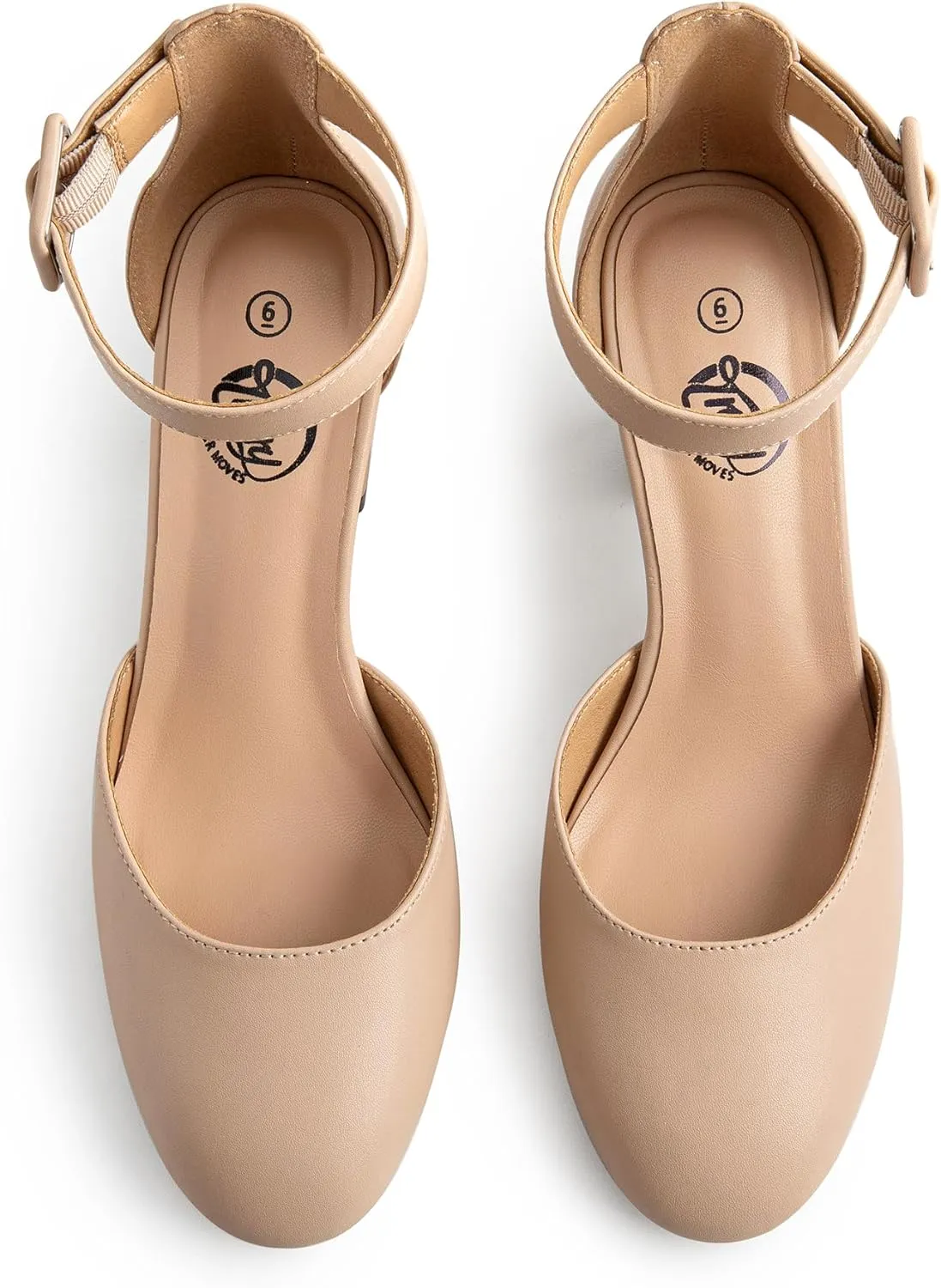 Trary Heels for Women, Low Heel Closed Round Toe Chunky Block Nude Heels Adjustable Ankle Strap Comfy Pumps Shoes Black Heels for Women Versatility Heels Wedding Daily Dressy 2.75" Heels