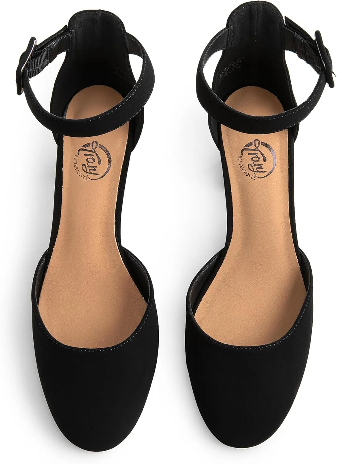 Trary Heels for Women, Low Heel Closed Round Toe Chunky Block Nude Heels Adjustable Ankle Strap Comfy Pumps Shoes Black Heels for Women Versatility Heels Wedding Daily Dressy 2.75" Heels