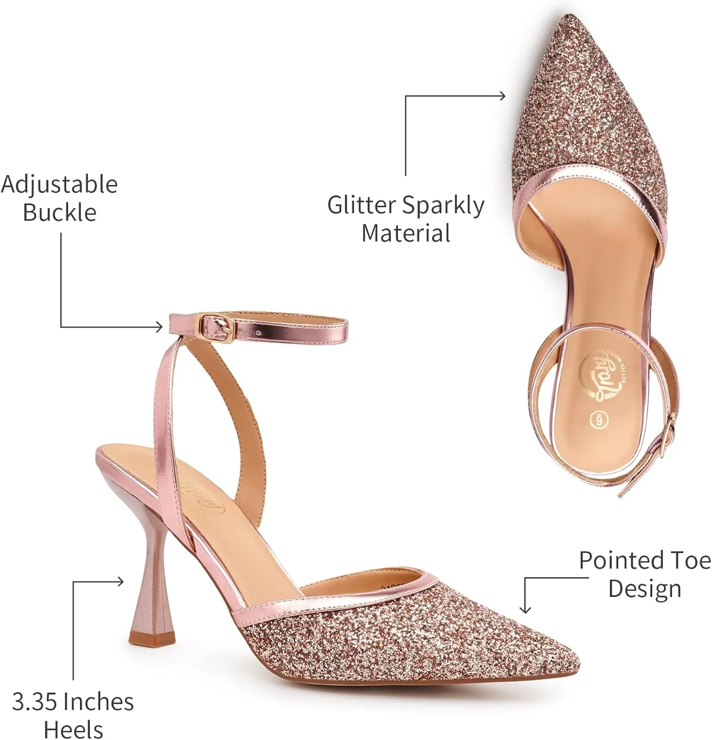 Trary Heels Women Pumps Closed Toe Ankle Strap Pointed Toe Heeled Sandals for Women Stiletto Wedding Dress Shoes